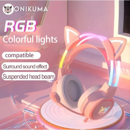 Onikuma X15 Pro RGB Gaming Headset with mic 頭戴式電競耳機 貓耳朵 (可拆卸)