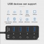 Onten USB3.0 x 4 Ports Hub with LED on/off switch and Power Supply Port OTN-5301